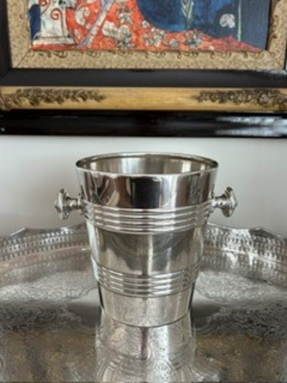 Mappin & Webb Ice Bucket with Knob Handles Ribbed Silverplated